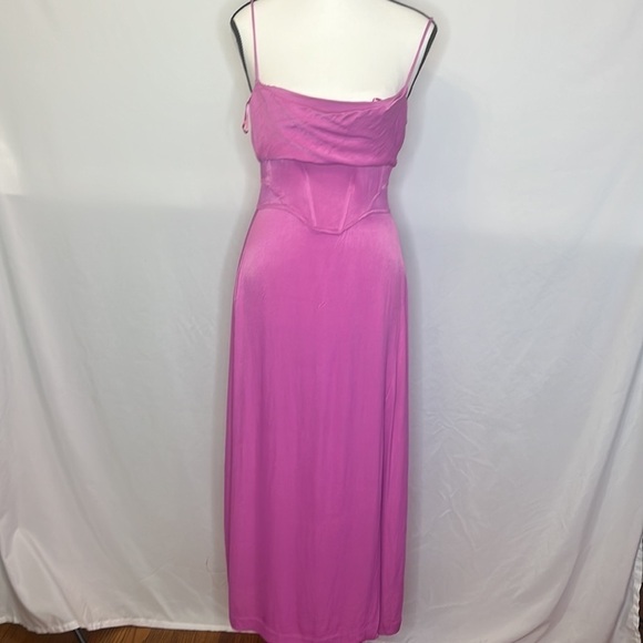 Zara Pink Straight Neck Satin Effect Midi Dress - Picture 5 of 13